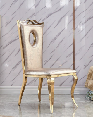 Beige Dining room chair Modern single seater faux leather chair stainless steel Furniture