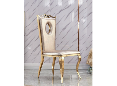 Beige Dining room chair Modern single seater faux leather chair stainless steel Furniture