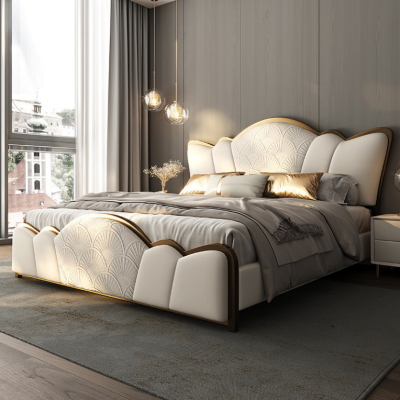 Bedroom furniture l Stylish White Double bed Modern leather beds