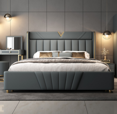 Bedroom Gray Bed Designer Furniture Luxury Materials Wooden Frame
