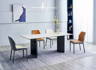 White table top designer dining room furniture 4x faux leather chairs luxury set
