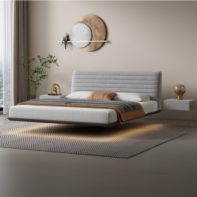 Gray Wall Bed Designer Bedroom LED Beds Modern Double Beds