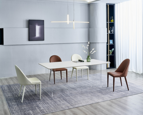 Dining room Furniture White Dining table 4x Imitation leather Design Chairs Dining set