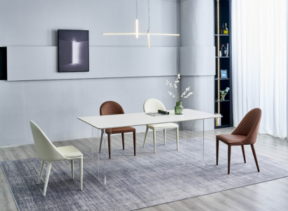 Dining room Furniture White Dining table 4x Imitation leather Design Chairs Dining set