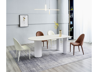 Dining room Furniture Half Round Dining table 4x White Brown Chairs Luxury Set