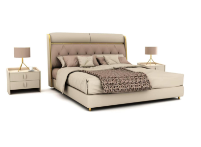 Stylish Beige Bedroom Bed Double bed Textile beds LED bed