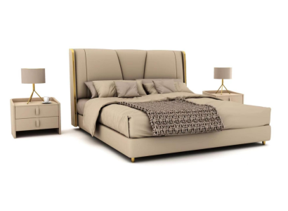Bedroom Designer Beige Bed Double Beds LED Beds Leather Beds