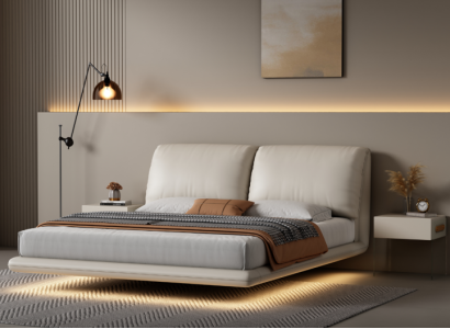 White Wall Bed Bedroom Designer Wooden Frame Furniture Double Beds