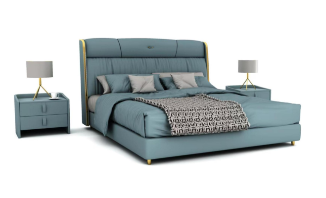 Blue's Bedroom Double bed Designer Furniture LED Bed Wood Textile Beds