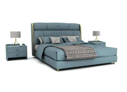 Blue's Bedroom Double bed Designer Furniture LED Bed Wood Textile Beds