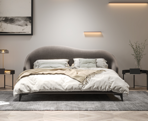 Gray Textile Bed Bedroom Beds Luxury Double Beds Stylish Furniture