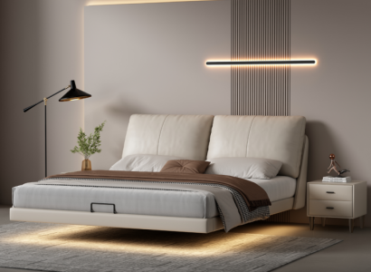 White Bedroom Wall Bed Designer Leather Double Beds Wooden Frame