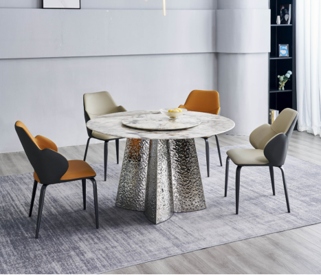 Modern dining set designer dining table 4x faux leather chairs luxury 5-piece set