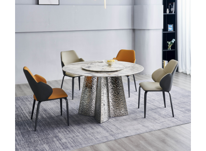 Modern dining set designer dining table 4x faux leather chairs luxury 5-piece set