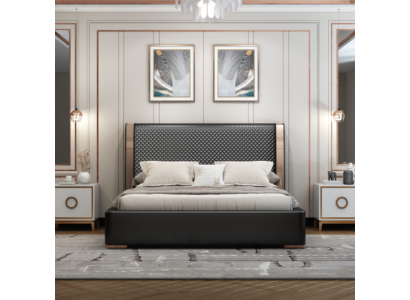 Bedroom Beds Gray Leather Bed Modern Furniture Wooden Frame Beds