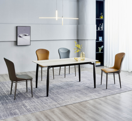 Dining room set Designer White Dining table 4x leather chairs Seating group 5pcs