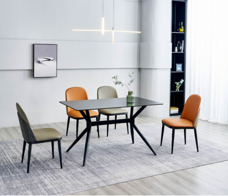 Dining room set designer dining table 4x upholstered chairs stainless steel furniture 5 pieces