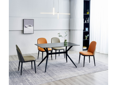 Dining room set designer dining table 4x upholstered chairs stainless steel furniture 5 pieces