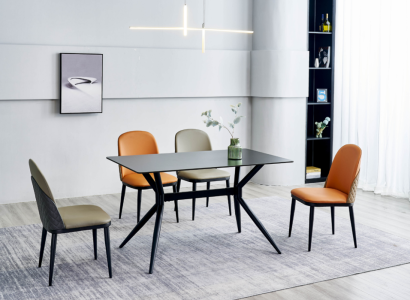 Dining room set designer dining table 4x upholstered chairs stainless steel furniture 5 pieces