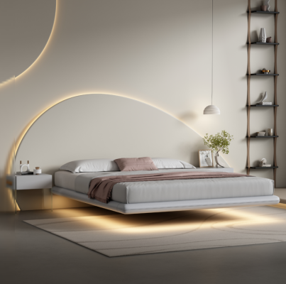 Gray Wall Bed Modern Bedroom Furniture Wooden Frame LED Beds new