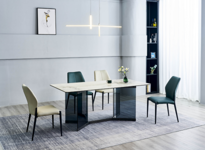 White Dining table Designer Dining set 4x Modern Chairs Luxury Dining room