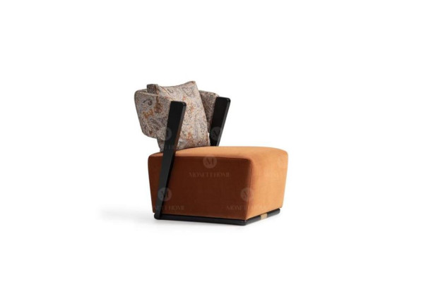 Armchair Wing Chair Cocktail Chair Relax Chair Orange Fabric Modern Seat