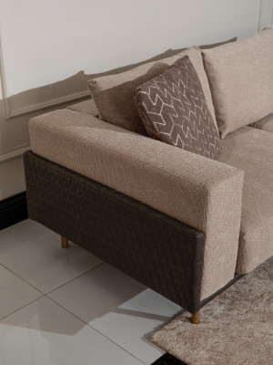 Complete e Living room Sofa Coffee tables 6-piece fabric sofa Beige Wood Modern