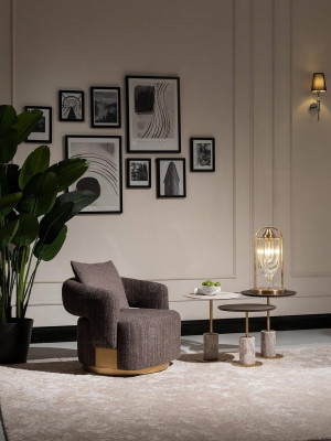 Complete e Living room Armchair Side tables 4pcs Fabric Gray Wood Modern