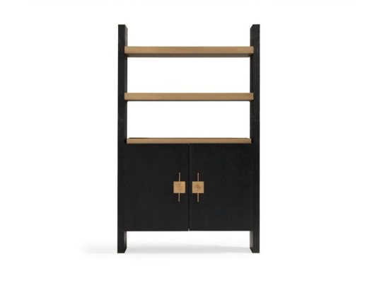 Wardrobe with shelves wooden cabinet cabinet Wood Black Design Gold new