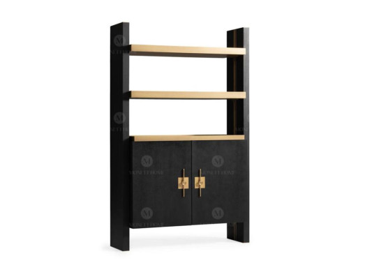 Wardrobe with shelves wooden cabinet cabinet Wood Black Design Gold new