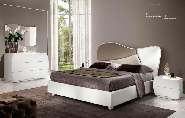 Bedroom Bed Bedside table Chest of drawers Mirror Suite White Modern Luxury Set 5pcs