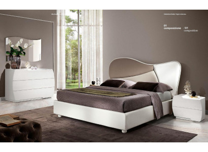 Bedroom Bed Bedside table Chest of drawers Mirror Suite White Modern Luxury Set 5pcs