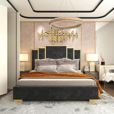 Bed 2x Bedside table 3-piece bedroom set design modern luxury bedside tables