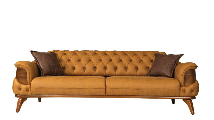 Three Seater Sofa Modern Seater Chesterfield Leather Yellow Design Living room