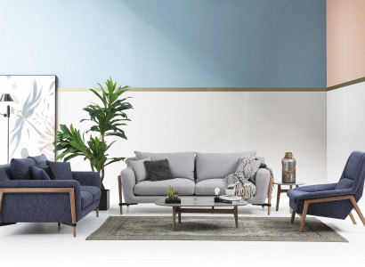 Complete e sofa set Sofa 321 Seater Fabric Set Blue