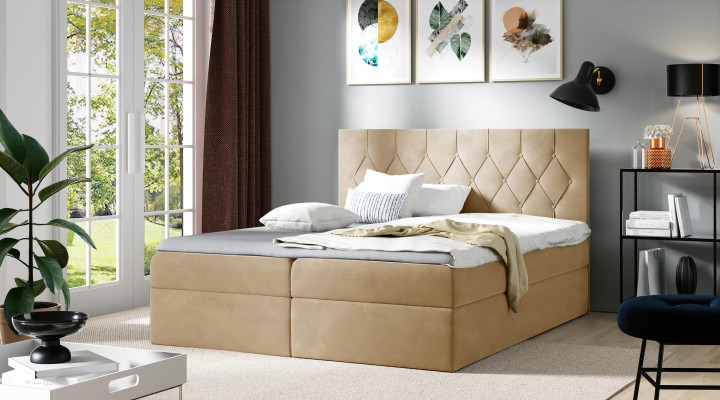 Luxury Box Spring Bed Hotel Beds Upholstery Function bed base 180x200cm Beige