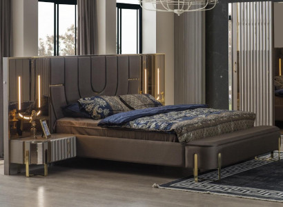 Double bed Suite Bedroom Luxury Bed Modern Brown 3-piece design