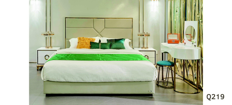 Luxury Bedroom Bed Upholstery Design Double Hotel Beds Leather Bed 180x200cm