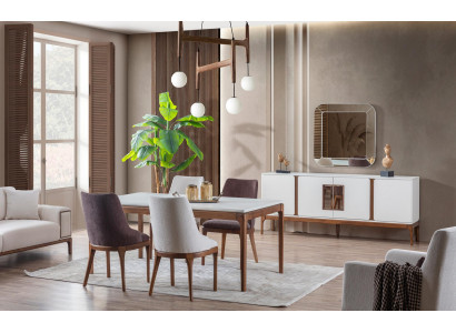 Luxury Dining room Set Dining table 4x Chairs Sideboard Mirror 7 pcs Modern