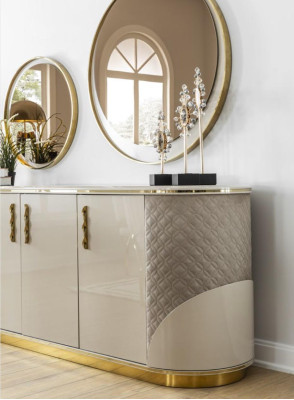 Sideboard 2x Mirror Living room Design Luxury Furniture Console Lowboard Beige