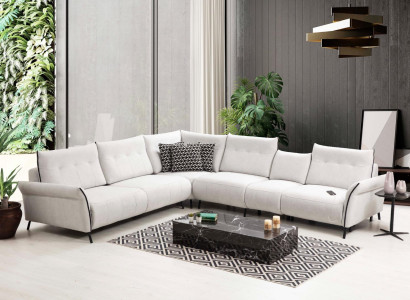White Corner sofa L-shape Living room Upholstery Textile Sofa Couch Modern Furniture