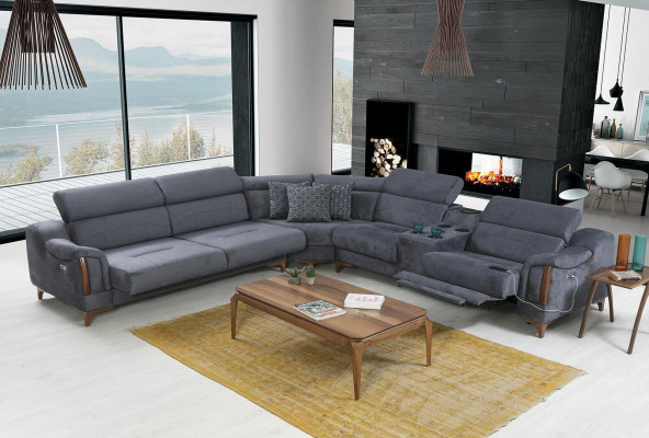 Gray Corner sofa Living room Luxury Sofa L-shape Modern Design Furniture Textile