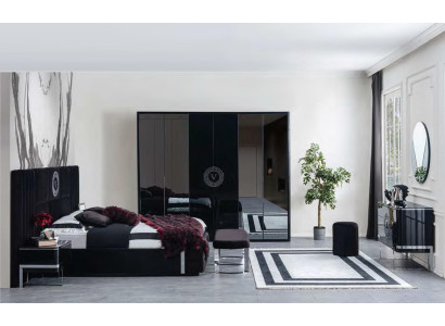 Modern Black Bedroom Bed Bed frame Furniture Stainless Steel Elements