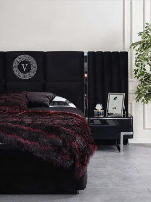 Modern Black Bedroom Bed Bed frame Furniture Stainless Steel Elements