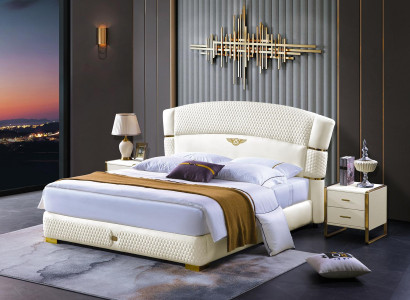 Bedroom Bed Bedside tables 3 pcs. Set Luxury Design Beds Wood Double bed