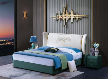 Bedroom Bed Bedside tables 3 pcs Set Design Luxury Beds Wood Double bed