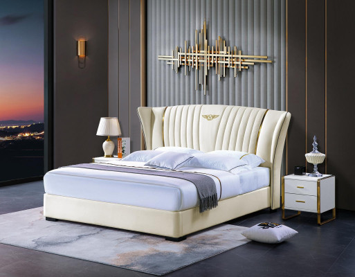 Wooden bed Bed Double bed Real wood Bedroom Hotel Beds 180x200cm Leather bed