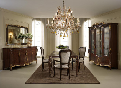 Dining table 4x Chairs Display case Sideboard 8pcs. Dining room Set Group Suite Table
