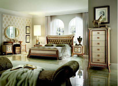 Bedroom Set Baroque Rococo Bed Bedside table Chest of drawers Mirror Stool new