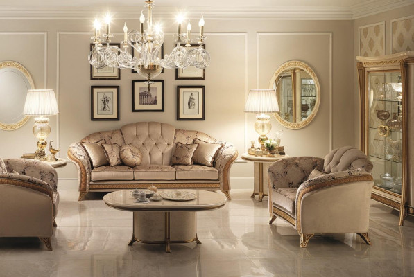 Sofa set 321 Seater 2x Side table Coffee table Display case 7 pieces. Living room set